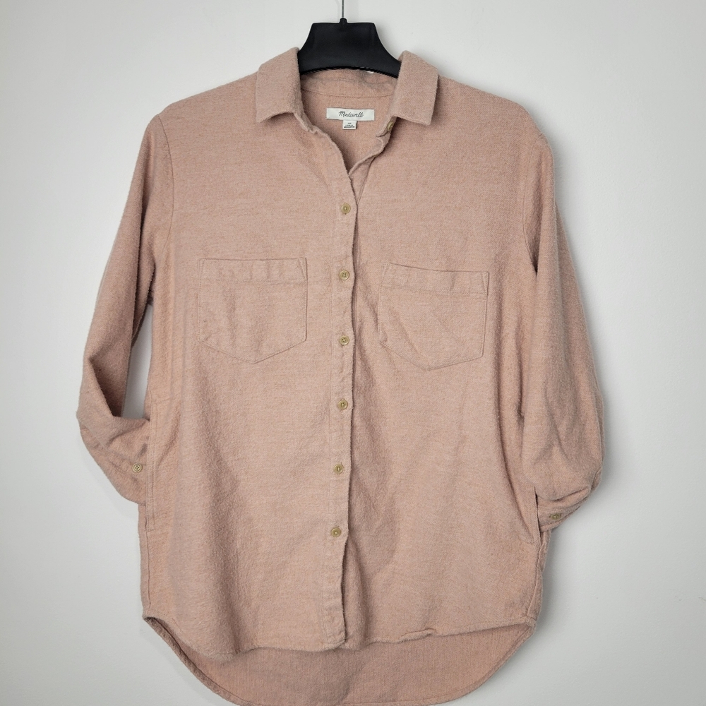 MADEWELL WOMEN'S LONG SLEEVE BUTTON DOWN SHAKET SHIRT BLUSH PINK ROOMY XSMALL
